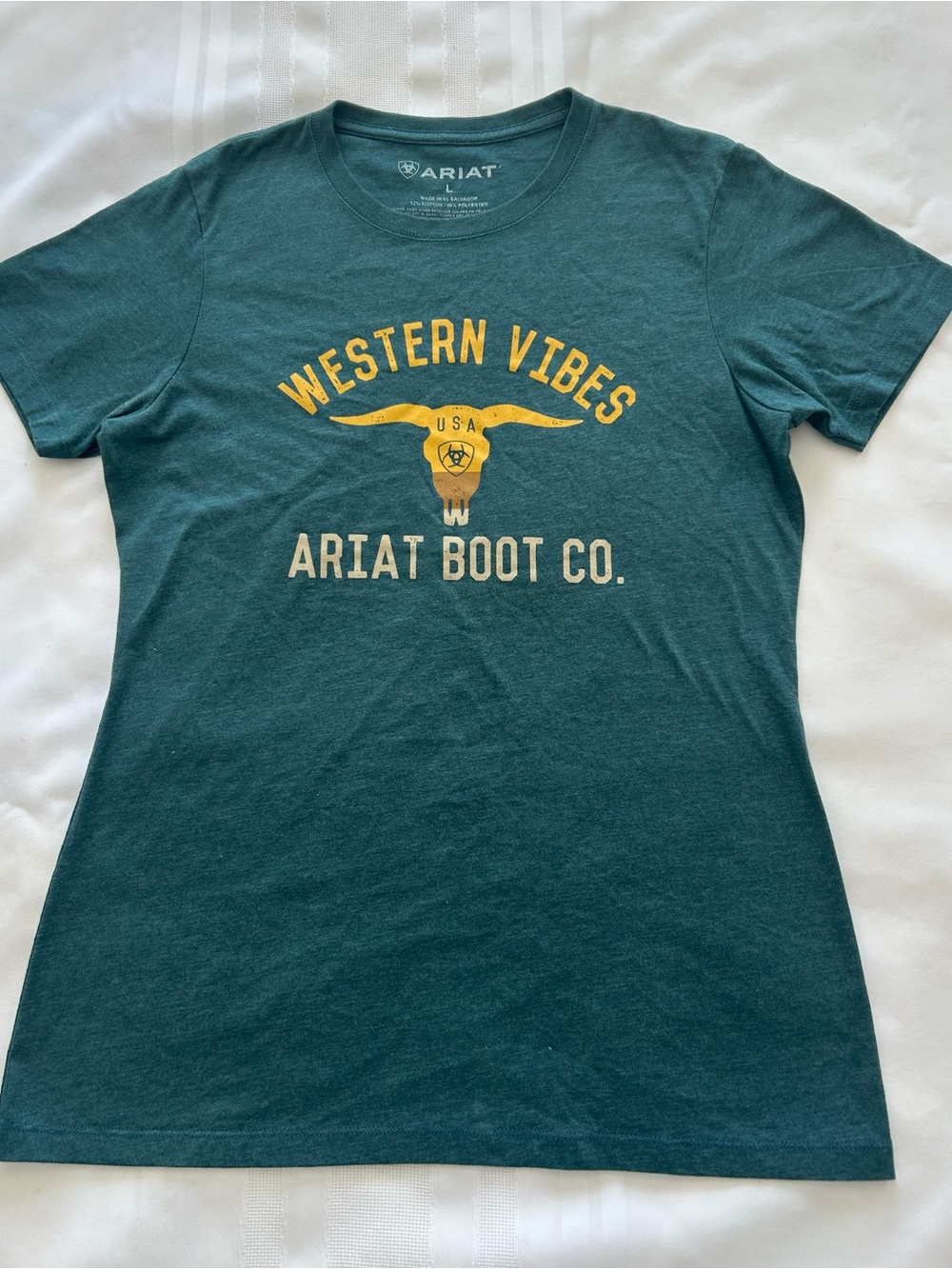 Ariat Teal Short Sleeve Tee with Yellow Western Vibes Graphic